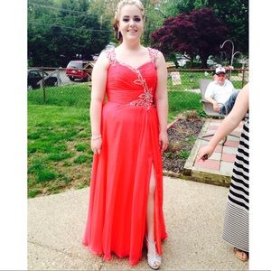 Coral rhinestone prom dress